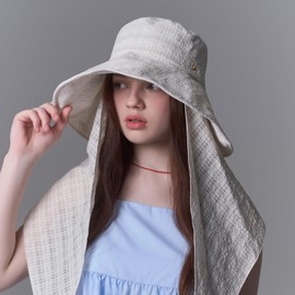 Floppy Sun Hat with Detachable Rayon Neck Drape for Women LOVEIN Cream