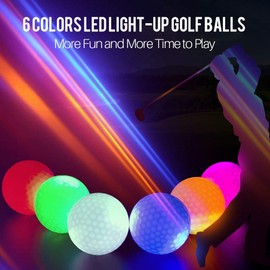 ILYSPORT LED Light up Golf Balls, Glow in The Dark Night Glow Golf Balls (Mixed 6 Colors)