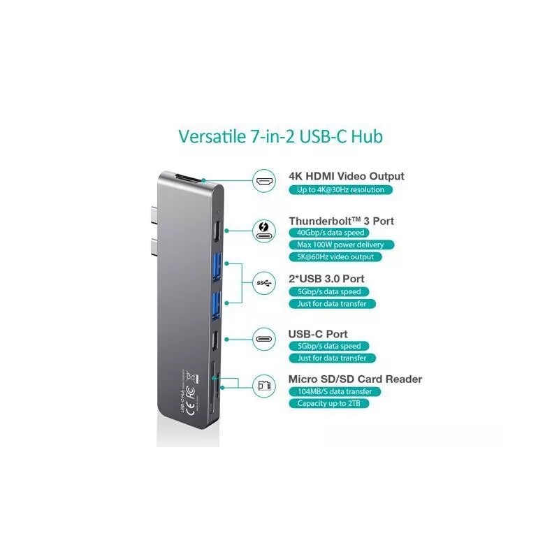 CHOETECH 7-in-1 MacBook Pro Adapter with 3 USB C Ports,