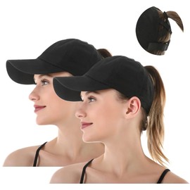 EVD-X Gorra Deportiva Mujer y Hombre para Cabello Largo Actividades al Aire Libre Ajustable Secado Rápido Sol Sombrero Gorra Beisbol Caminata Pesca Golf 4x4 (Negro y Negro)