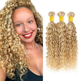 30 32 34 inch P27/613 Human Hair Bundles 613 Water Wave Bundles Blonde Wet and Wavy Human Hair Extensions 300g
