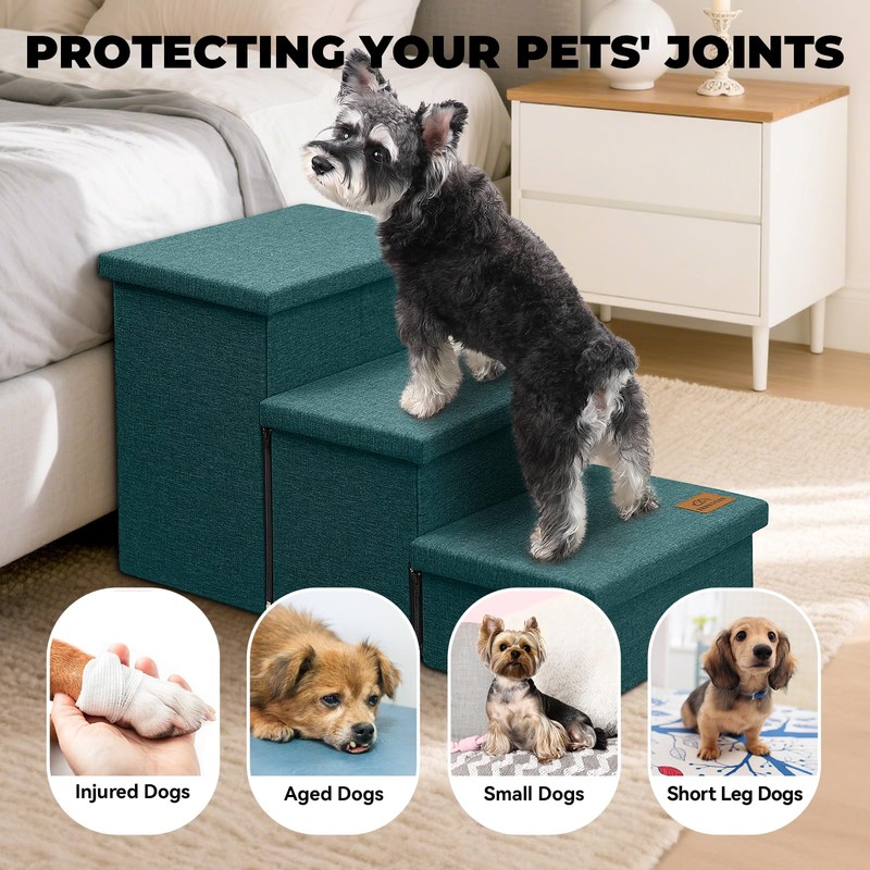 Zerbuger Dog Stairs with Storage 18" H, 3-Step Wider Dog