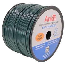 Aniai SPT-2 18/2 Low Voltage Landscape Lighting Copper Wire - 250 Feet Green 18 Gauge Wire 2-Conductor - UL Listed 18/2 Wire Electrical Wire