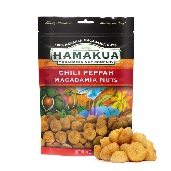 Hamakua Macadamia Nuts - Spicy Chili Pepper - Hawaiian Grown Flavored Dry Roasted Half and Whole Macadamias - Natural Eco-Friendly Large Macadamia Nuts