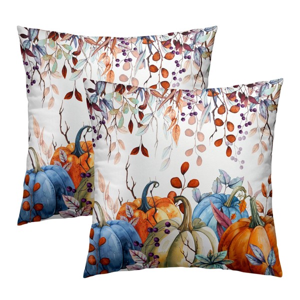 Sweetshow Orange and Blue Autumn Pumpkins Throw Pillow Covers 18X18