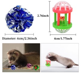 HAICHEN TEC 11 Pack Ferret Toys Set Mylar Crinkle Balls Hollow Sound Toy with Bell Interactive Exercise Scratch Play Chasing Toys for Indoor Pet Ferret Cat Kittens