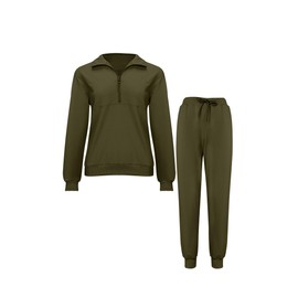 AOMONI Womens Sweatsuits 2 Piece Set Long Sleeve Half Zip Pullover Sweatshirt Jogging Tracksuit Trendy Clothes with Pocket Green L