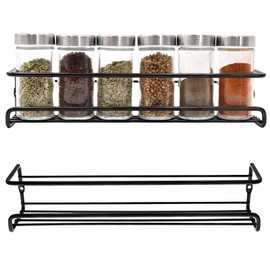 Gewürzregal Wand 2 Set Gewürzregal Hängend Ohne Bohren Küchen Gewürzregal Metall Spice Rack Wall No Drilling Küchenregal Hängend Gewürzständer Für Küchenschrank Duschablage Hängen Organiser (Schwarz)