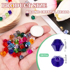 PATIKIL Pack of 100 Faceted Glass Beads, 8 mm Crystal Faceted Beads, Crystal Beads for Threading, Bicone Beads for Bracelet, Necklace, Jewellery Making, DIY, Deep Blue
