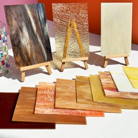 ILLUCKAI 12 Sheets Mixed Amber Stained Glass Sheets, 4 x 6 inch Stained Glass Supplies Mosaic Glass Tiles for Crafts, Cathedral Glass Art Glass for Stained Glass Beginners and Hobbyists