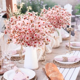 obbsie 24Pcs Artificial Cherry Blossom Flower, Faux Silk Peach Blossom Branches Fake Plum Blossom Flowers Stems Arrangements for DIY Home Wedding Table Centerpieces Vase Decor