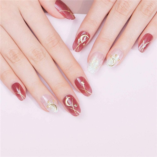Set of 24 Star Moon 3D Cute Decorative Nail Tips,