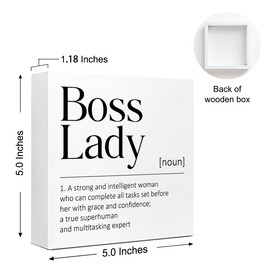 WUZYOU Boss Lady Definition Sign Desk Decor, Motivational Gift for Female Entrepreneurs Boss Lady Women, Office Home Wood Box Sign Decor Mentor Gift 5x5x1 INCH