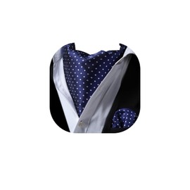 HISDERN Blue Cravats for Men Wedding Polka Dot Ascot and Handkerchief Classic Business Cravat Tie & Pocket Square Set