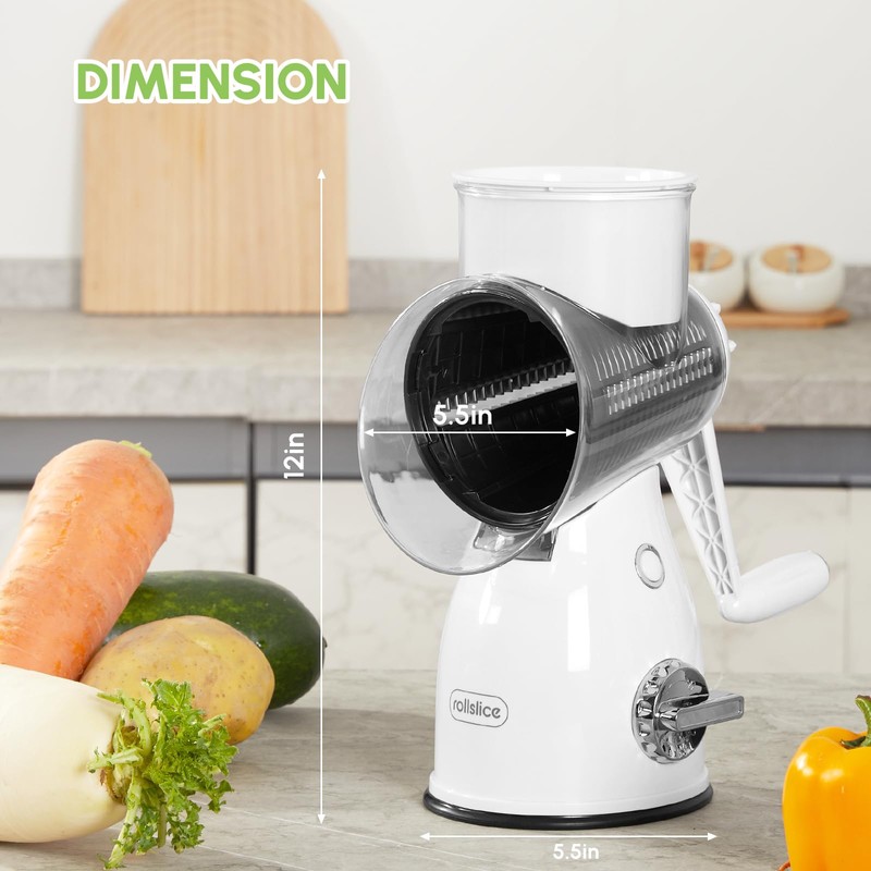 ROLLKITCHEN Rotary Cheese Grater with Handle – Vegetable Slicer &
