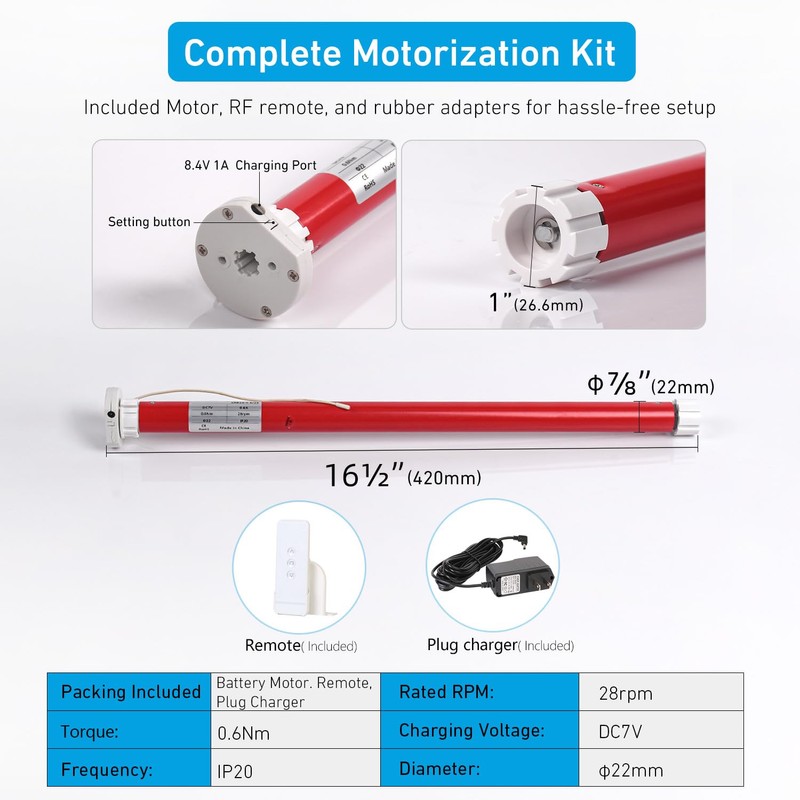 Rollerhouse 28mm(1-1/8 Inches) Round Tube Battery Roller Shade Motor Kit