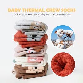 Unisex Baby Warm Thick Socks, Baby Toddlers Non-Slip Ankle Crew Socks Animal Breathable Children Floor Crawling Socks Soft Cotton Thermal Crew Socks for Infant Kids Baby Girls Boys 0-5 T 4-Packs
