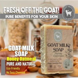 Honey Sweetie Acres Jabón Artesanal De Avena, Miel Y Leche De Cabra - Barra De 142 G (5 Oz), Elaborado Con Ingredientes Naturales, Hidratante Y Suave 
