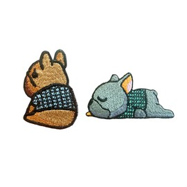 TH Set of 2 Tiny. Mini French Bulldog Puppy pet Dog Cute Cartoon logo16 Patches Sew Iron on Embroidered Applique Badge Sign Patch Clothing Costume