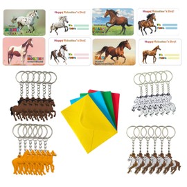 BRALEO Horse Valentines Cards 24 pcs Horse Keychains for Valentines Day Gift Cards Valentines Cards for Classroom Exchange Prize