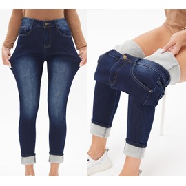 heipeiwa Women's Winter Jeans Fleece Lined Jeans Flannel Thermal Thick Skinny Denim Pants Stretch Warm Jeggings