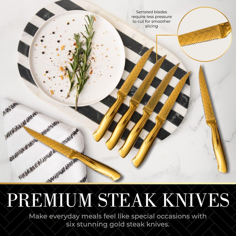 Styled Settings Gold Knife Set with Block and Sharpener –
