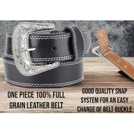 F&L CLASSIC mens Western full grain Leather belt Strap w/Snaps for Interchangeable Buckles, USA,7-941-25-size 32