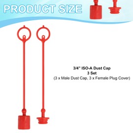 PATIKIL 3/4" ISO-A Hydraulic Coupler Male Dust Cap and Female Plug Cover, Set of 3 Rubber Quick Disconnects Port Plug Cover Fittings Red Cap with Retention Ring