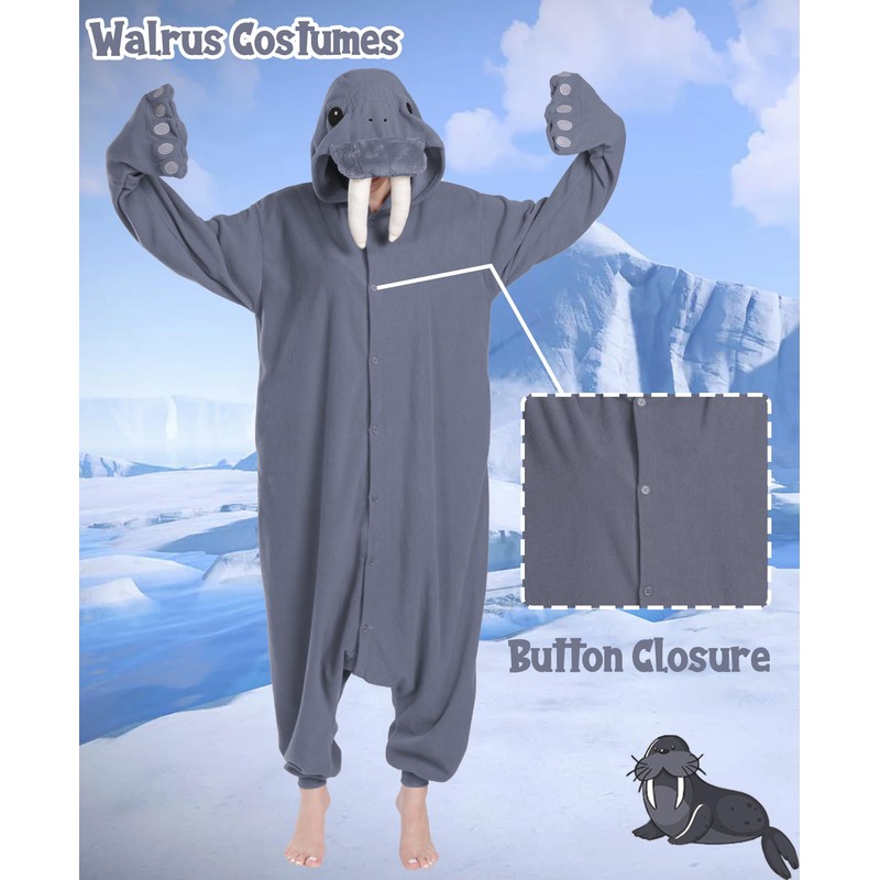 sazpajacos Walrus One-Piece Pyjamas Funny Walrus Animal Pyjamas Walrus Romper