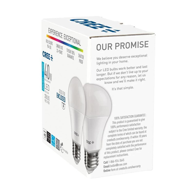 Cree Lighting Exceptional Series A19 Bulb, 5000K Dimmable LED Bulb,