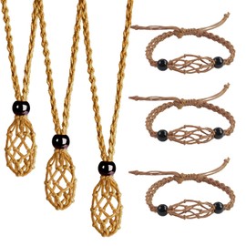 LERSUSI 6 PCS Crystal Cage Necklace and Bracelet Cord Holder Empty Stone Holder Replacement Hand-Woven Cord with Adjustable Length（Coffee）