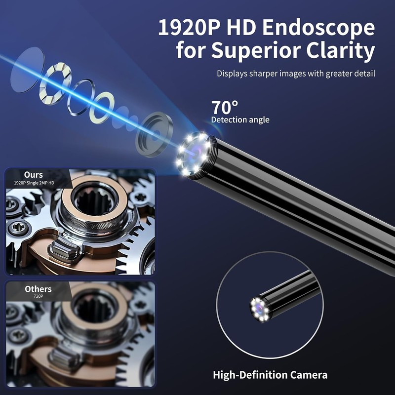 Endoscope Camera with Light, 1920P HD Borescope Inspection Camera with