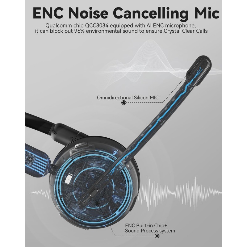 ANSTEN Bluetooth Headset with Microphone, Noise Cancelling, 40 Hours Playtime,