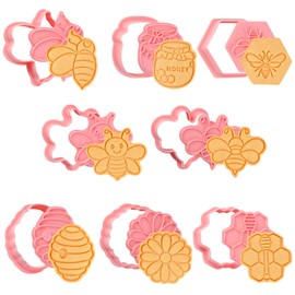Bigqin 8 Pcs Cookie Cutters Set 3D Cute Cartoon Shapes with Honeybee Flower Cookie Mold Pink DIY Cartoon Biscuit Baking Mold Tool for Kids Birthday Anniversary Christmas Party, 8 Styles