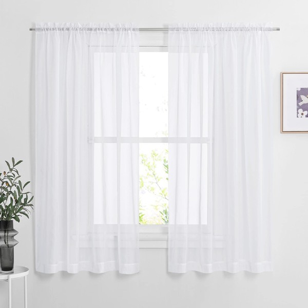 NICETOWN White Sheer Curtains 63 inch Length for Bedroom, Rod Pocket Translucent Voile Sheer Airy & Breathable Curtain Panels for Flat / Apartment, 2 Pieces, 60" W