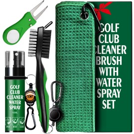 JKL Golf Club Cleaner Set - Includes a Golf Club Water Spray, Waffle Pattern Towel w Clip,Golf Divot Repair Tool and 3 in 1 Golf Club Brush.Golf Accessories for Bag Best Golf Gifts for Men (Green)