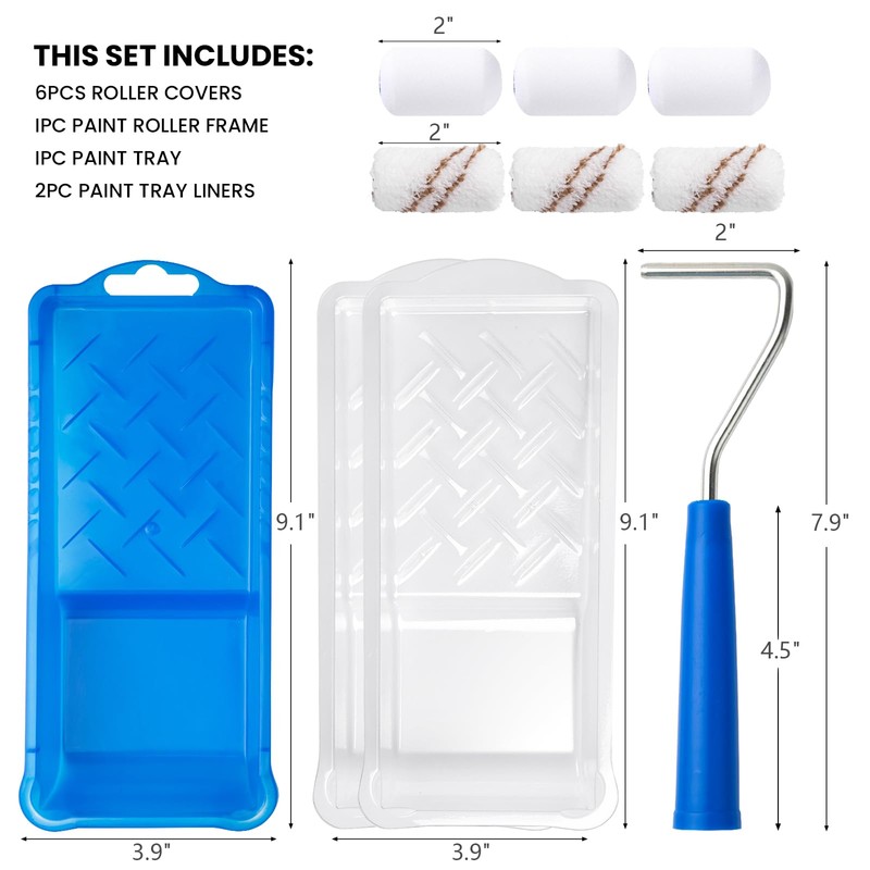 Mister Rui 2" Paint Roller Set, 2" Microfiber Fabric Cover*3,