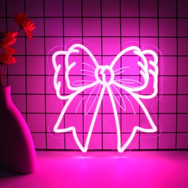 InnovTools Bow Neon Sign, Pink Ribbon Bow Neon Signs for Room Decor Aesthetic, Dimmable Bow Neon Light for Girl's Girly Room Decorative Nursery Christmas Party Art(Bow)