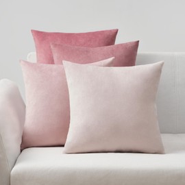Topfinel Set of 4 Cushion Covers, 50 x 50 cm, Pink Velvet Cushion Covers, Sofa Cushion, Decorative Cushion Cover, Decoration for Sofa, Bedroom, Living Room, Balcony, Soft Colour Gradient