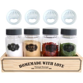 [Foolish Love] Baby bottle material Tritan lettering seasoning container wood tray set GRAY [Olive tea / [바보사랑] 젖병소재 트라이탄 레터링양념통 우드트레이세트 GRAY[올리브티