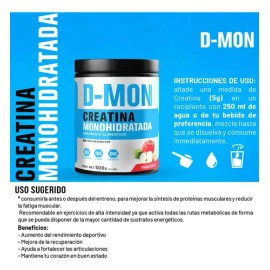 Creatina Monohidratada 500g D-mon En Polvo Sabores Manzana                                                                                            