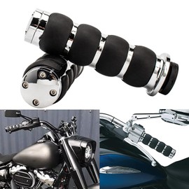Pair of 1" Dual Chrome Motorcycle Hand Grips Bar End Hand Handlebar Spike Aluminum Rubber for Cruisers Harley Honda Yamaha Suzuki Shadow