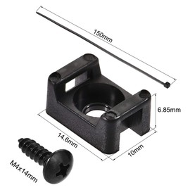 TA-VIGOR 50Sets Nylon Cable Tie Mount Base, 14.6mm x 10mm x 6.85mm Saddle Type Mount Wire Holder, Cable Zip Ties, Adjustable Cable Tie Holder with Screws and Ties for Wire and Cable Tidy, Black