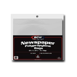 BCW Newspaper Bags -100ct | Protect Collectible Newspapers | 1½"" Flap for Closure | 13 3/8 X 11 7/8 | Newspaper Protector Sleeves | Clear Sleeves for Art Prints or Newspaper