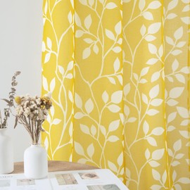 XTMYI Mustard Yellow Curtains for Bedroom Window Rod Pocket Small Cafe Curtains for Kitchen Bathroom Match Grey/Gray Cabinet Wall,Pale Yellow and White,30 Inch Length