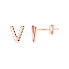 Sterling Silver Stud Earrings for Women, 925 Sterling Silver Rose Gold Stud Earrings Letter V Initial Hypoallergenic Earrings for Women Jewelry Gifts Earrings for Women