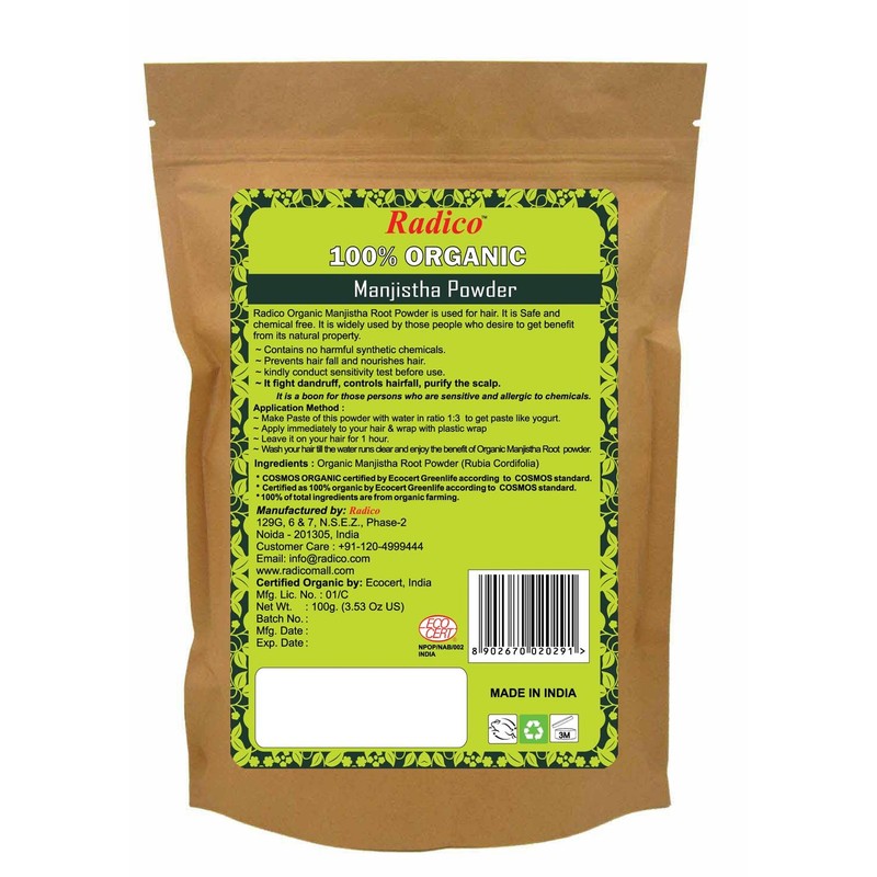 Radico Manjistha Root Powder 100 g (Organic, Vegan)