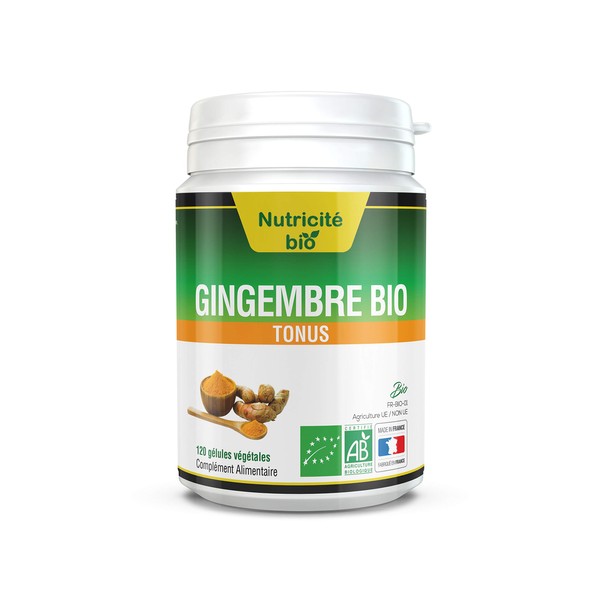 Gingembre Bio - 120 gélules vegetales - Nutricite-Bio - Petits maux de l'hiver ou Fatigue intense - La qualité Bio à portée de main