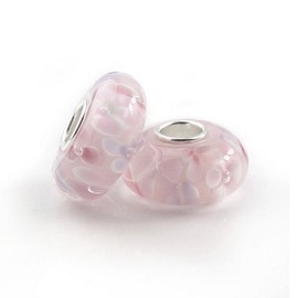 Ollia Jewelry Lampwork Murano Glass Beads Hawaii Garden Charm with 925 Sterling Silver Core Flower Blossom Charm Pink Charms by Ollia 925 Sterling Silver Glass Charms