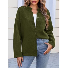 Saodimallsu Womens Button Up Knit Cardigans Oversized Collared Casual Long Sleeve Open Front Fall Sweater Jackets Army Green